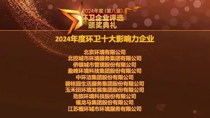 连续五年登榜丨金年会环境荣膺“2024年度环卫十大影响力企业”